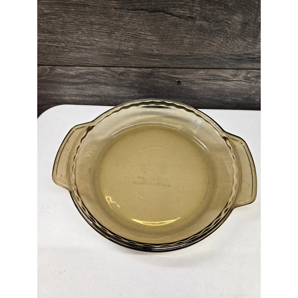 Anchor Hocking Amber Glass Deep Pie Plate 9 Inch 1 Qt 1075‎ Scalloped Rim USA